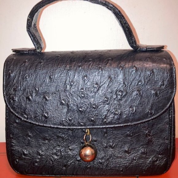 Bienen Davis Vintage black handle ostrich leather bag - Picture 1 of 8